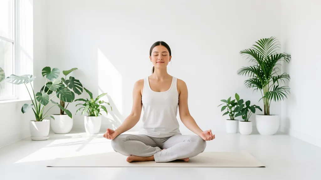 Person in einer Yoga-Meditationshaltung in einem ruhigen Raum